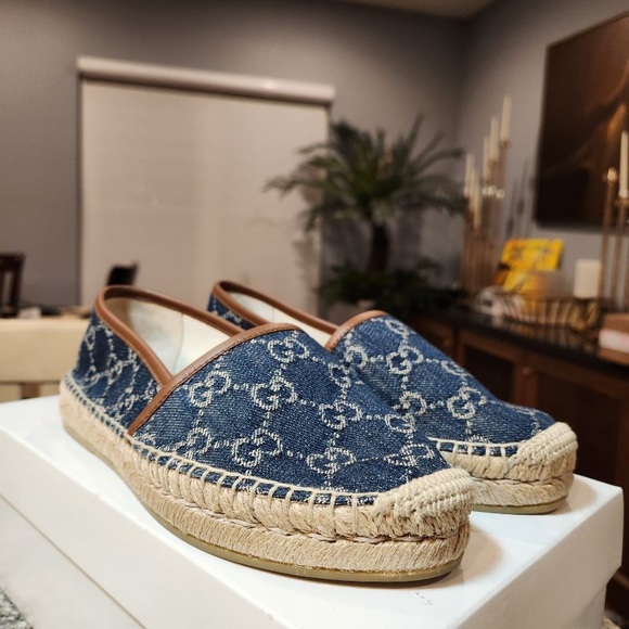 NEW GUCCI Denim GG Pillar Espadrilles Size 36.5 - Picture 9 of 11
